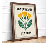 Flower Market New York Botanical Framed Wall Art Print A3 (42×29.7cm) Walnut, Wall Decor for Living Room, Bedroom, Office & Home, Ready to Hang, Art Gift