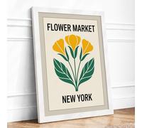 Flower Market New York Botanical Framed Wall Art Print A4 (29.7×21cm) White, Wall Decor for Living Room, Bedroom, Office & Home, Ready to Hang, Art Gift