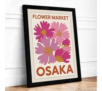 Flower Market Osaka Vintage Framed Wall Art Print A3 Black