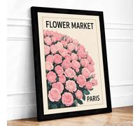 Flower Market Paris Vintage Framed Wall Art Print A3 Black