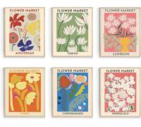 Flower Market Poster Decor Set of 6 Abstract Vintage Floral Canvas Wall Art Boho Botanical Wall Decor for Living Room Decor, Unframed (40x50cm)