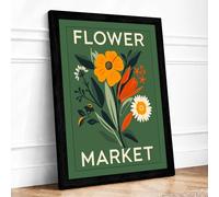 Flower Market Poster Framed Wall Art Print A3 Black