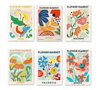 Flower Market Poster Set - Stylish Flower Art Prints A4 Modern Wall Pictures Vintage Wall Decoration Without Frame - Premium Poster for Living Room, Bedroom, Dining Room, 6 Pieces