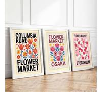 Flower Market Posters Retro Set of 3 Framed Wall Art Prints A4