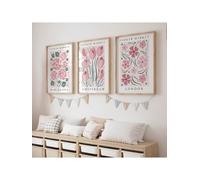 Flower Market Prints In Dusty Pink Floral Printable Wall Art Living Room, Retro Gallery Canvas Painting Posters 70x90cmx3 framework