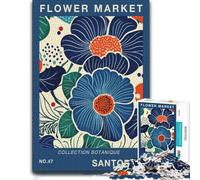 Flower Market Santorini Botanical Art Print Jigsaw Puzzle for Adults | Fresh-start puzzle gift: hands-on indoor leisure at your own pace.