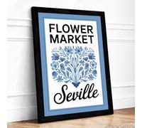 Flower Market Seville Vintage Framed Wall Art Print A3 Black