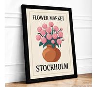 Flower Market Stockholm Vintage Framed Wall Art Print A3 Black