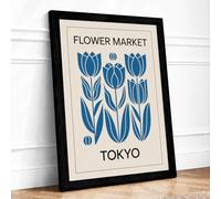 Flower Market Tokyo Mid Century Framed Wall Art Print A3 Black