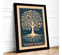 Flower Market Tree Vintage Framed Wall Art Print A3 Black