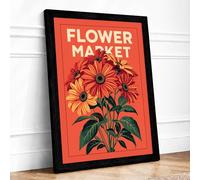 Flower Market Typography Framed Wall Art Print A3 Black