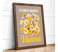 Flower Market Vienna Vintage Framed Wall Art Print A1 (84.1×59.4cm) Walnut, Wall Decor for Living Room, Bedroom, Office & Home, Ready to Hang, Art Gift