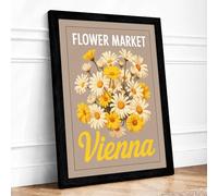 Flower Market Vienna Vintage Framed Wall Art Print A3 Black