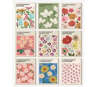 Flower Market Wall Art Prints of 9,Minimalist Flower Market Posters for Room Aesthetic Pictures,Vintage Colorful Flower Wall Art,Abstract Pastel Floral Pictures Wall Decor,Cute Boho Room