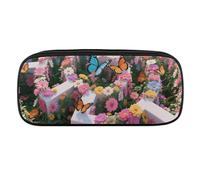 Flower Maze Pencil Case Waterproof Leather Pencil Pouch Multi-purpose Aesthetic Makeup Bag Cute Pen Bag Large Cosmetic Bag for Office Stationery, Travel