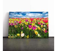 Flower Meadow Landscape Canvas Print | Gallery Wrapped 30mm Frame Wall Art | 24x16 inches | Ready to Hang | Modern Floral Picture | Living Room Bedroom Lounge Office