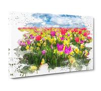 Flower Meadow Landscape V3 Canvas Print | Gallery Wrapped 30mm Frame Wall Art | 30x20 inches | Ready to Hang | Modern Floral Picture | Living Room Bedroom Lounge Office