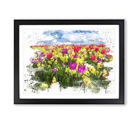 Flower Meadow Landscape V3 Modern Framed Print | A4 Black Framed Wall Art | Ready to Hang | Modern Floral Picture | Living Room Bedroom Lounge Office