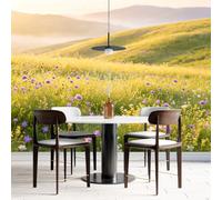 Flower Meadow Nature Wallpaper for Bedroom 100 × 70 cm 3D Panoramic Non Woven Landscape Wall Mural with Wildflower Field and Mountain Scenery Custom Size Large Photo Wallpaper Ink Line 100 × 70 Cm
