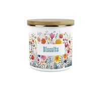 Flower Meadow Small Biscuits Storage Canister - Bright Floral Kitchen Décor - 1.2L Enamel Food Storage Container