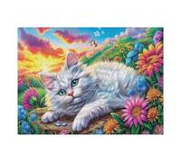 Flower Meadow White Cat 500 Piece Complete Jigsaw Puzzle Set Cute Pets Warm The Heart Teens Beginners Educational Challenge Puzzle Fans Group Play Anniversary Creativity & Gift Giving 500 PCS