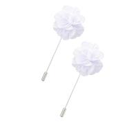 Flower Men's Lapel Pins Handmade Satin Boutonniere Pin for Suit Wedding Groom 2pcs (White)