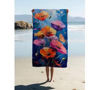 Flower Microfibre Beach Towel 160x80cm 1 Pack, Large Beach Towels for Adults Colorful Pattern with Waterproof Storage Bag Quick Dry Sand Free Lightweigh for Travel Pool Holiday Camping Yoga Gym C7Q-1M