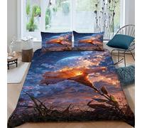 Flower Moon Bedding Set Theme Bedspread Plant Illustrations Duvet Cover Set Microfiber Comforter Cover Universal for All Seasons Pillowcase King（220x240cm）