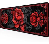 Flower Mouse Mat 160 x 80cm Large Gaming Mouse Pad Black Keyboard Mat Stitched Edges, Non Slip Rubber Base, Waterproof Soft Cloth, Computer Accessories for Home Office Decor, Gifts PjY4320 7-E