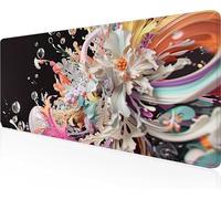 Flower Mouse Mat 80 x 40cm Large Gaming Mouse Pad Black Keyboard Mat Stitched Edges, Non Slip Rubber Base, Waterproof Soft Cloth, Computer Accessories for Home Office Decor, Gifts PjY6624 3-7