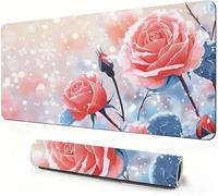 Flower Mouse Mat XXL 1000 x 500 x 3mm Gaming Mouse Pad Rose Desk Accessories, Extra Large Size Improve Mobility Accuracy and Speed, Desk Mat with Non Slip Base and Stitched Edge for Gaming DZ-411