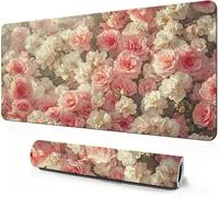 Flower Mouse Mat XXL 800 x 300 x 3mm Gaming Mouse Pad Rose Desk Accessories, Extra Large Size Improve Mobility Accuracy and Speed, Desk Mat with Non Slip Base and Stitched Edge for Gaming DZ-415