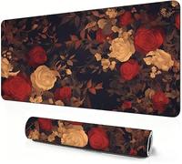 Flower Mouse Mat XXL 800 x 300 x 3mm Gaming Mouse Pad Rose Desk Accessories, Extra Large Size Improve Mobility Accuracy and Speed, Desk Mat with Non Slip Base and Stitched Edge for Gaming DZ-409