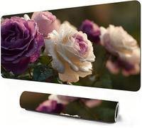 Flower Mouse Mat XXL 900 x 400 x 3mm Gaming Mouse Pad Rose Desk Accessories, Extra Large Size Improve Mobility Accuracy and Speed, Desk Mat with Non Slip Base and Stitched Edge for Gaming DZ-413