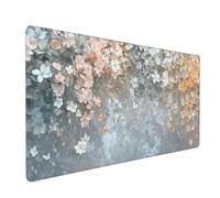 Flower Mouse Mat xxl Gaming Mouse Pad 700x300 mm non Slip Desk Mat, White Extended Large Mousepad Waterproof & Durable & Stitched Edges Keyboard Mat for Home, Office, Gaming Room (28x12 Inch) 2S-532
