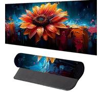Flower Mouse Mat700x300x3 mm Large Gaming Mouse Pad Yellow Desk Mat Stitched Edges, Mousepad Non Slip Rubber Base, Waterproof Soft Cloth, Computer Accessories for Home Office Decor, Gift Q-T