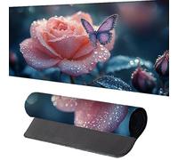 Flower Mouse Mat700x300x3mm Large Gaming Mouse Pad Pink Desk Mat Stitched Edges, Mousepad Non Slip Rubber Base, Waterproof Soft Cloth, Computer Accessories for Home Office Decor, Gift C-E