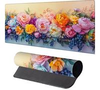 Flower Mouse Mat900 x 400 x 3mm Large Gaming Mouse Pad Pink Desk Mat Stitched Edges, Mousepad Non Slip Rubber Base, Waterproof Soft Cloth, Computer Accessories for Home Office Decor, Gift X-9