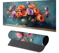 Flower Mouse Mat900 x 400 x 3mm Large Gaming Mouse Pad Red Desk Mat Stitched Edges, Mousepad Non Slip Rubber Base, Waterproof Soft Cloth, Computer Accessories for Home Office Decor, Gift 7-L