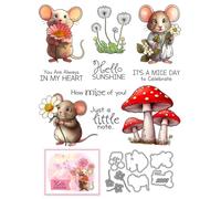 Flower Mouse Mushroom Stamps and Cutting Dies for Card Making DIY Transparent Silicone Clear Stamp and Metal Die Cuts Sets for Scrapbooking Paper Greeting Cards Decor Seals Craft Supplies