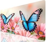 Flower Mouse Pad 800 x 300 mm Large Desk Mat Blue Mousepad Gaming With Waterproof Surface Non-Slip Rubber Base, Extended Mouse Mat With Stitched Edge, Gaming Mousepad for Office Accessories a-7069