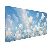 Flower Mouse Pad Large 700x300x3 mm, White Gaming Mouse Pad Waterproof Desk Mat with 3MM Stitched Edges, Non-Slip Rubber Base Mousepad Computer Accessories for Gaming, Office, Home, Gifts -lsy2603JW