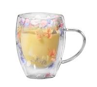 Flower Mug - Glass Coffee Cup, Floral Tea Mug | Heat Resistant Handle, Dried Flower Wall Design for Hot Drinks, Cold Brew, Home Use, Setting, Beverage Serving, Gift Presentation