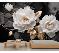 Flower Murals Golden Leaf Art Deco Wallpaper Black and Grey Leaves Wallpaper Luxury Floral Bedroom Wall Paper for Bedroom Living Room Sofa Tv Background Large Wall Mural Poster 100X70cm