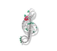 Flower Music Brooch Pin for Wome Girls Silver Tone Fashion Rhinestone Musical Note Red Rose Leaf Vine Statement Brooches Lapel Pins Unique Holiday Festival Party Jewelry Gift Souvenir for Fans Teacher