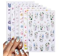 Flower Nail Art Stickers, 3D Self Adhesive Spring Nail Decals Embossed Floral Nails Art Sticker Charming Dried Flower Summer Colorful Nails Accessories Supplies for Women Girls (6 Sheets)