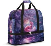 Flower Nine Tailed Fox Travel Duffle Bag for Women Men Weekend Overnight Bags Foldable Wet Seperated 47 L Tote Bag for Sports Gym Yoga