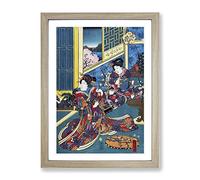 Flower Of Akashi By Utagawa Kuniteru Asian Japanese Framed Print | A4 Oak Framed Wall Art | Ready to Hang | Asian Floral Picture | Living Room Bedroom Lounge Office
