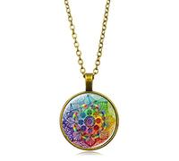 Flower of Life Mandala Pendant Necklace for Men Women,Sacred Geometry Faith Necklace Mens Womens Yoga Jewelry Necklace Gift Chain Buddhist Meditation Necklace 18'' Chain+2'' Extender (Send Gift Box)
