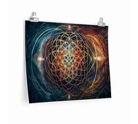 Flower of life mandala poster, vibrant canvas print, sacred geometry, intricate pattern, spiritual gift for home living room bathroom bedroom decor(L18"xW12"-Metal-Framed)